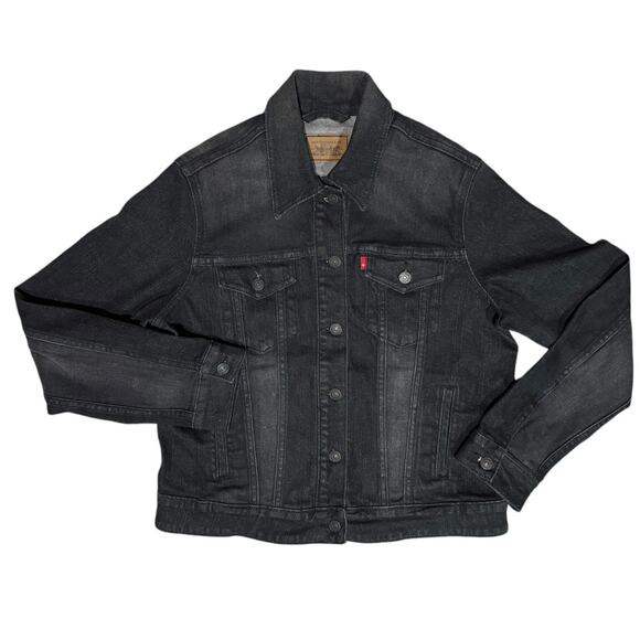 Levi's Trucker black denim jacket with BLANK red tab size Large - Picture 4 of 14